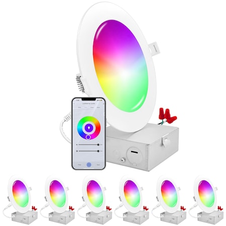 Luxrite 6 Inch Smart LED Recessed Lights RGBW Wifi App and Voice Control 13W 1000LM No Hub Required, 6PK LR22745-6PK